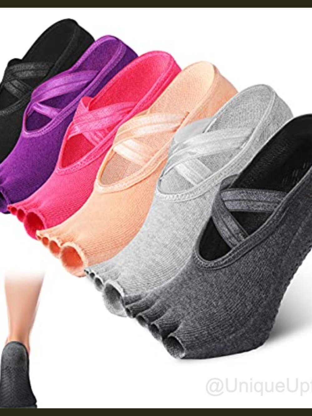 SATINIOR Toeless Pilates Socks with Grip Non Slip Yoga Barre Ballet 6 Pairs
